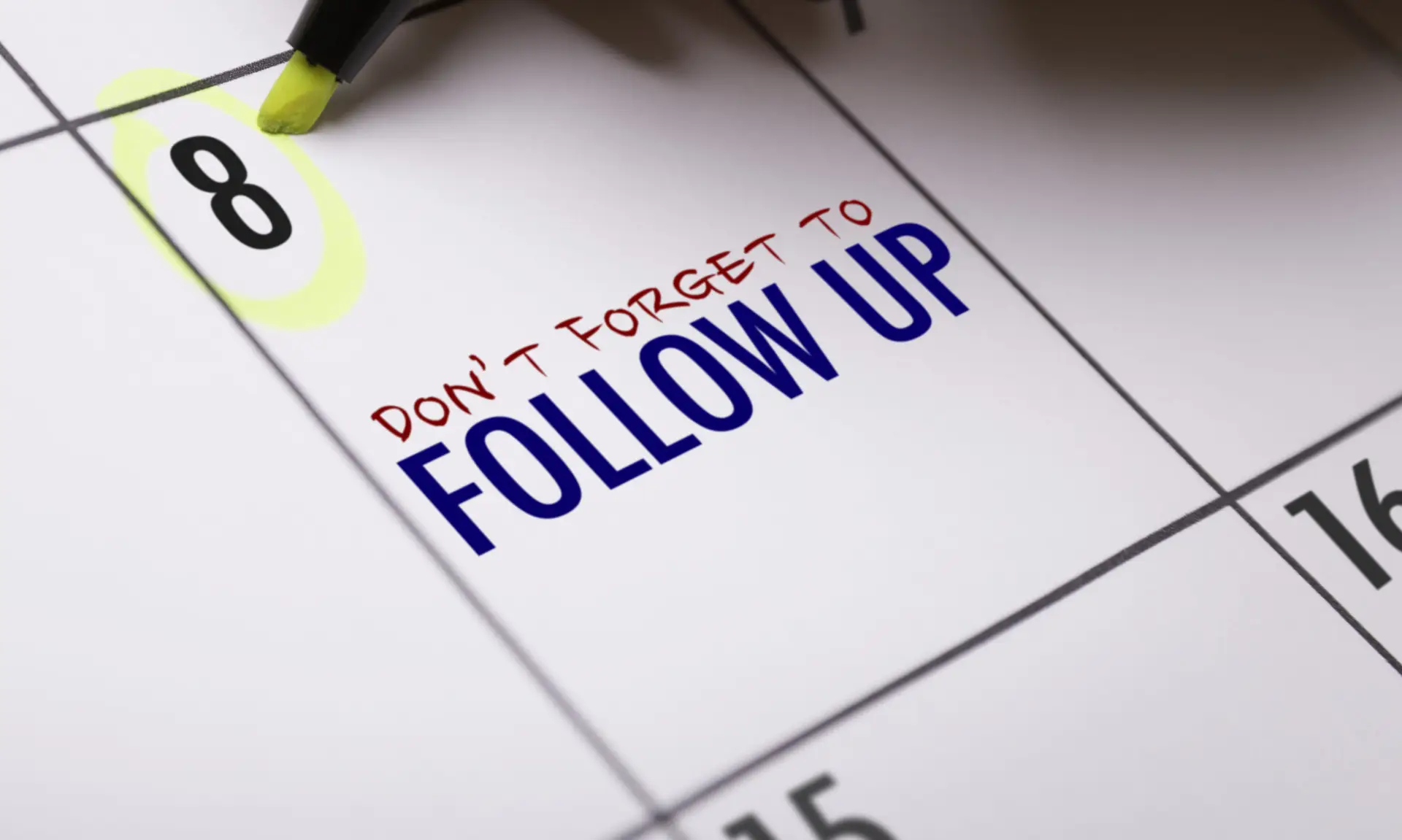 Calendar reminder highlighting the best real estate follow-up strategies for engaging leads and improving conversion rates.