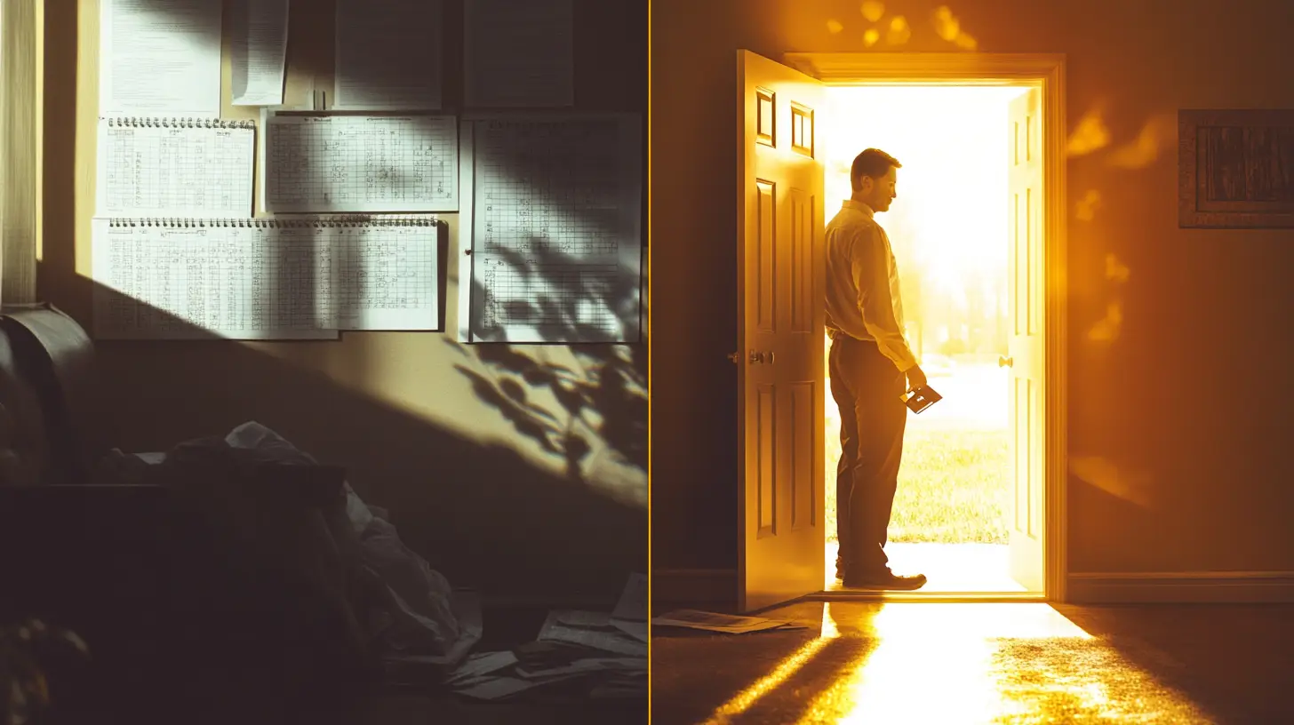 Motivated seller standing in doorway choosing cash offer solution over traditional listing in real estate