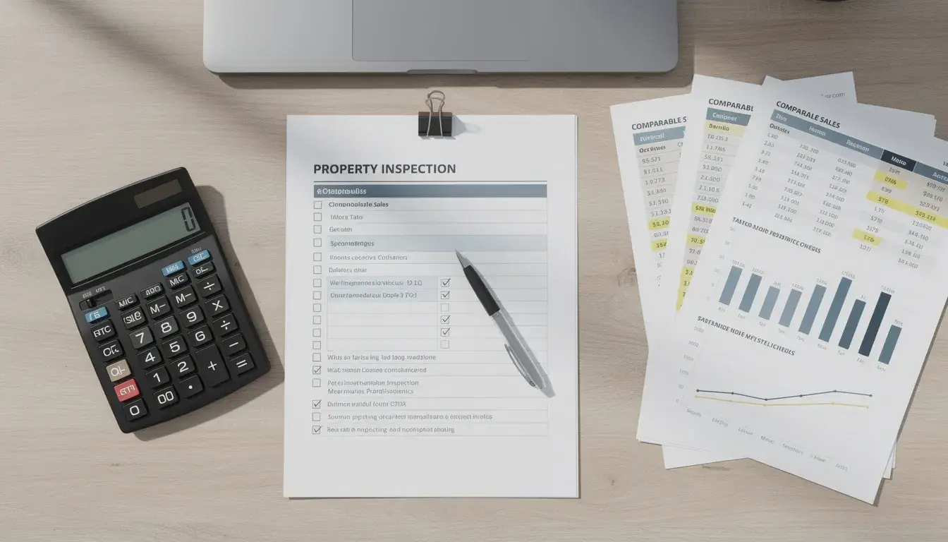 Property inspection checklist, calculator, and comparable sales report used by investor evaluating motivated seller leads